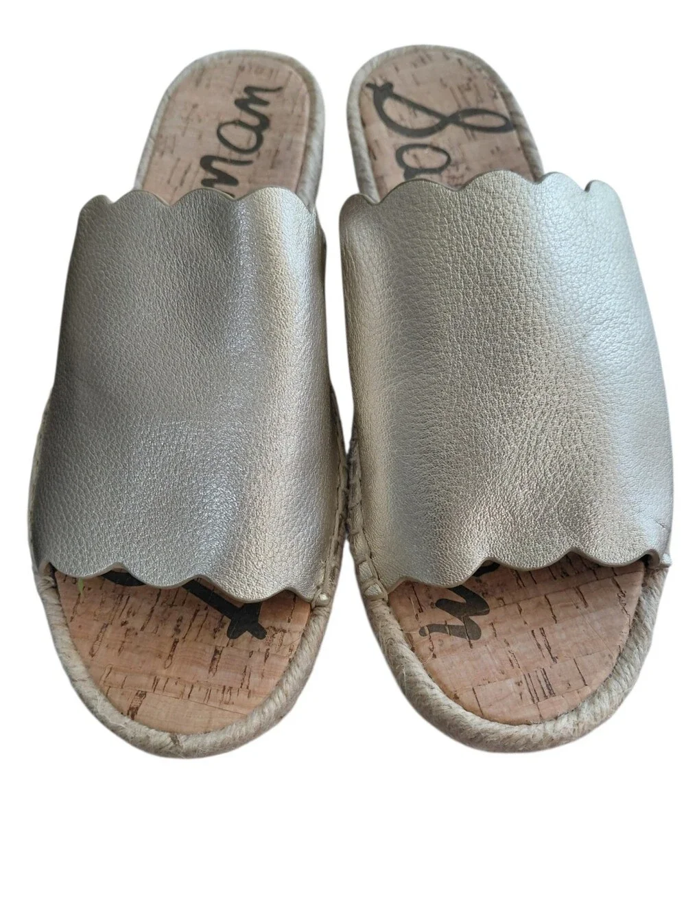 Sam Edelman Gold Scalloped Leather Slide Sandals Size 8.5